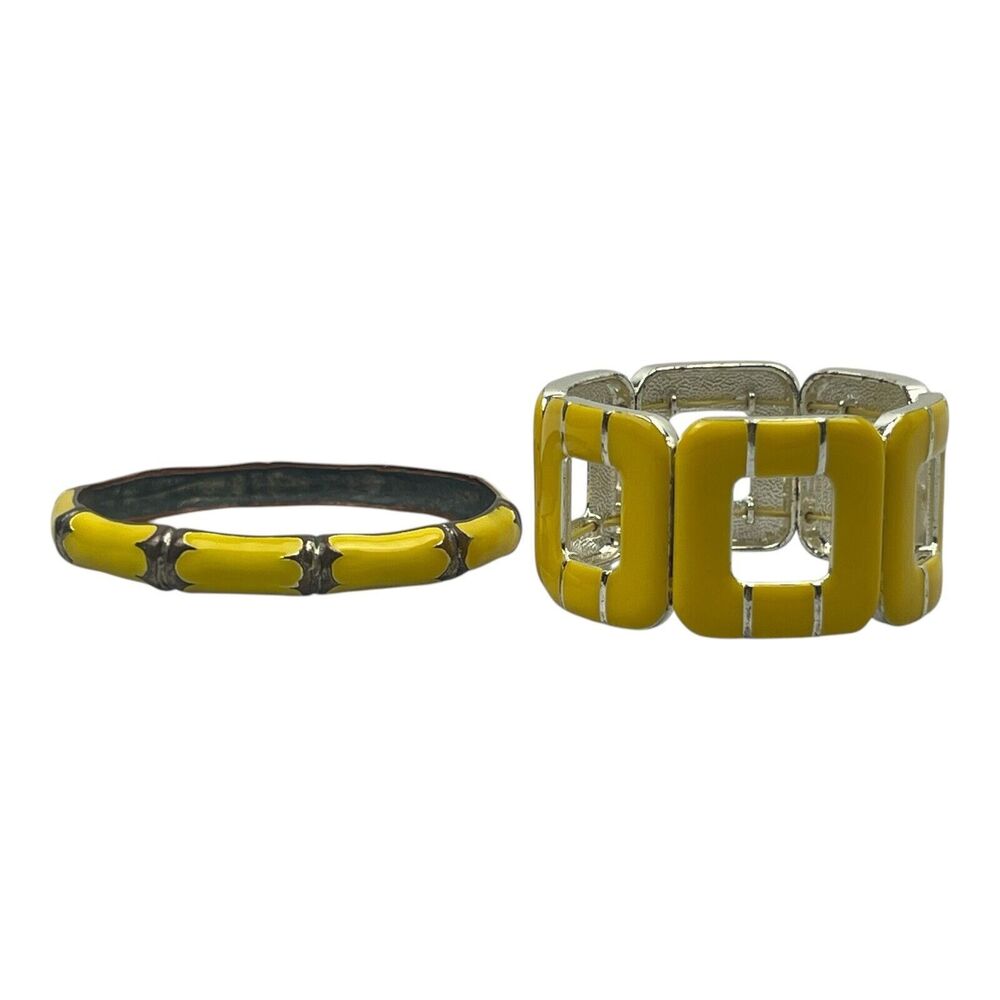 Bamboo Bangle Bracelet Yellow Silver Metal & Stretchy Bracelet Yellow